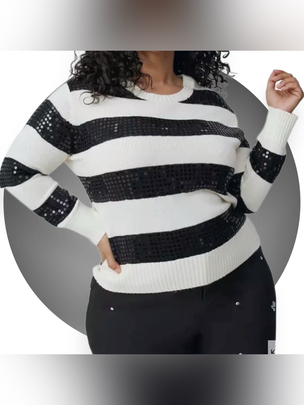 BOGO NWT TORRID Stripe Sequin Crew Pullover Sweater